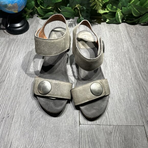 Taos Carousel 2 Grey Leather Wedge Open Toe Slingback Sandal Women’s 38 US 7-7.5 - Picture 2 of 8